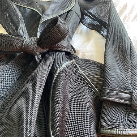 NWT Mesh trench coat with vegan leather trim - Picture 2 of 2